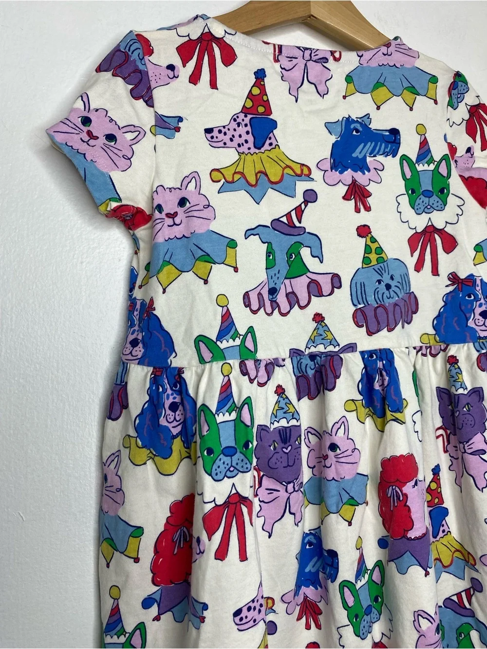 Mini Boden Celebration Dogs and cats Jersey dress Size 7-8